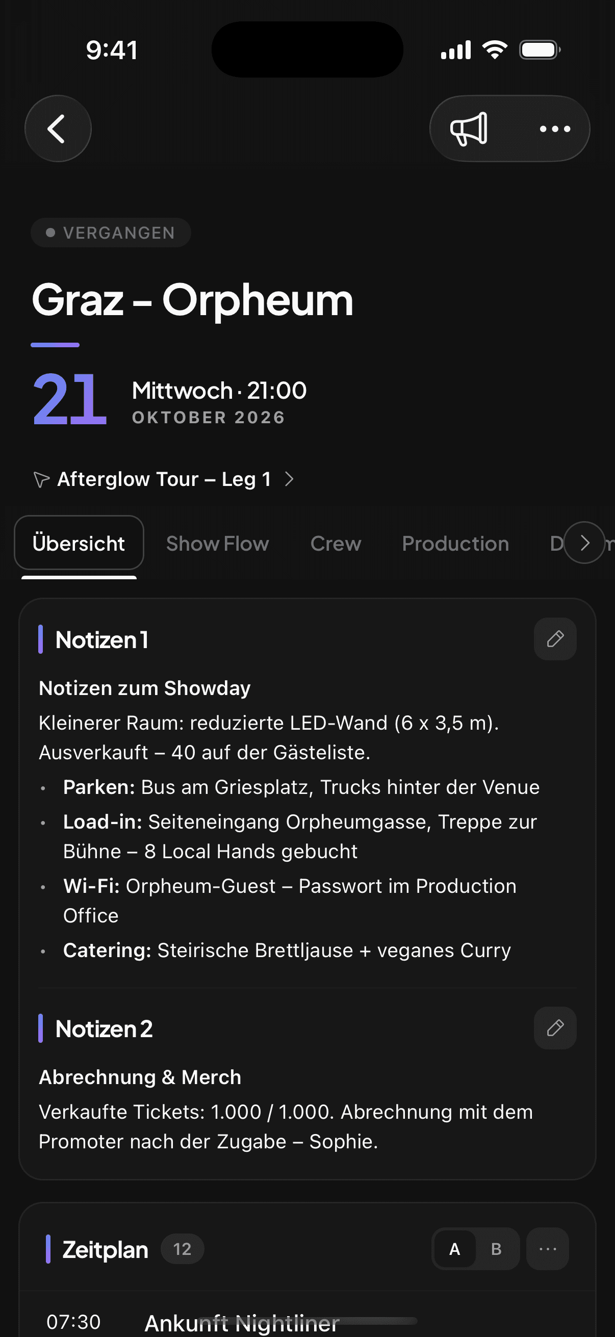 tour-flow iOS-App mit dem Tagesablauf eines Events