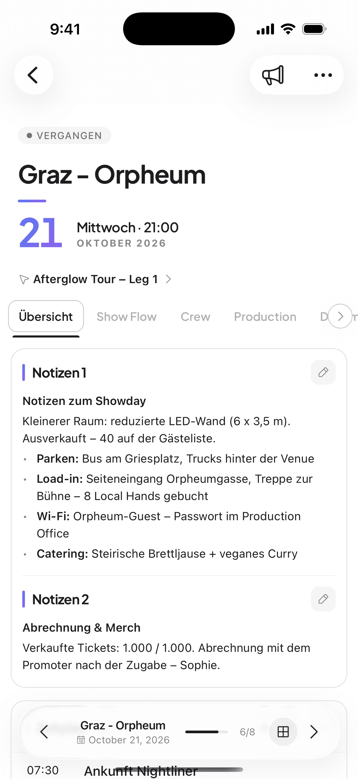 tour-flow iOS-App mit dem Tagesablauf eines Events